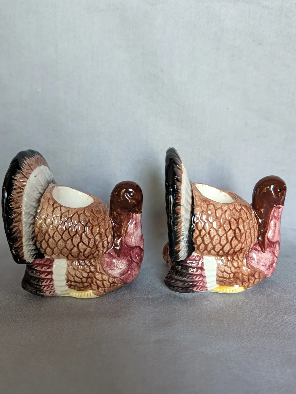 Pair Of Ceramic Turkey Taper Candle Holders Thanksgiving Fall